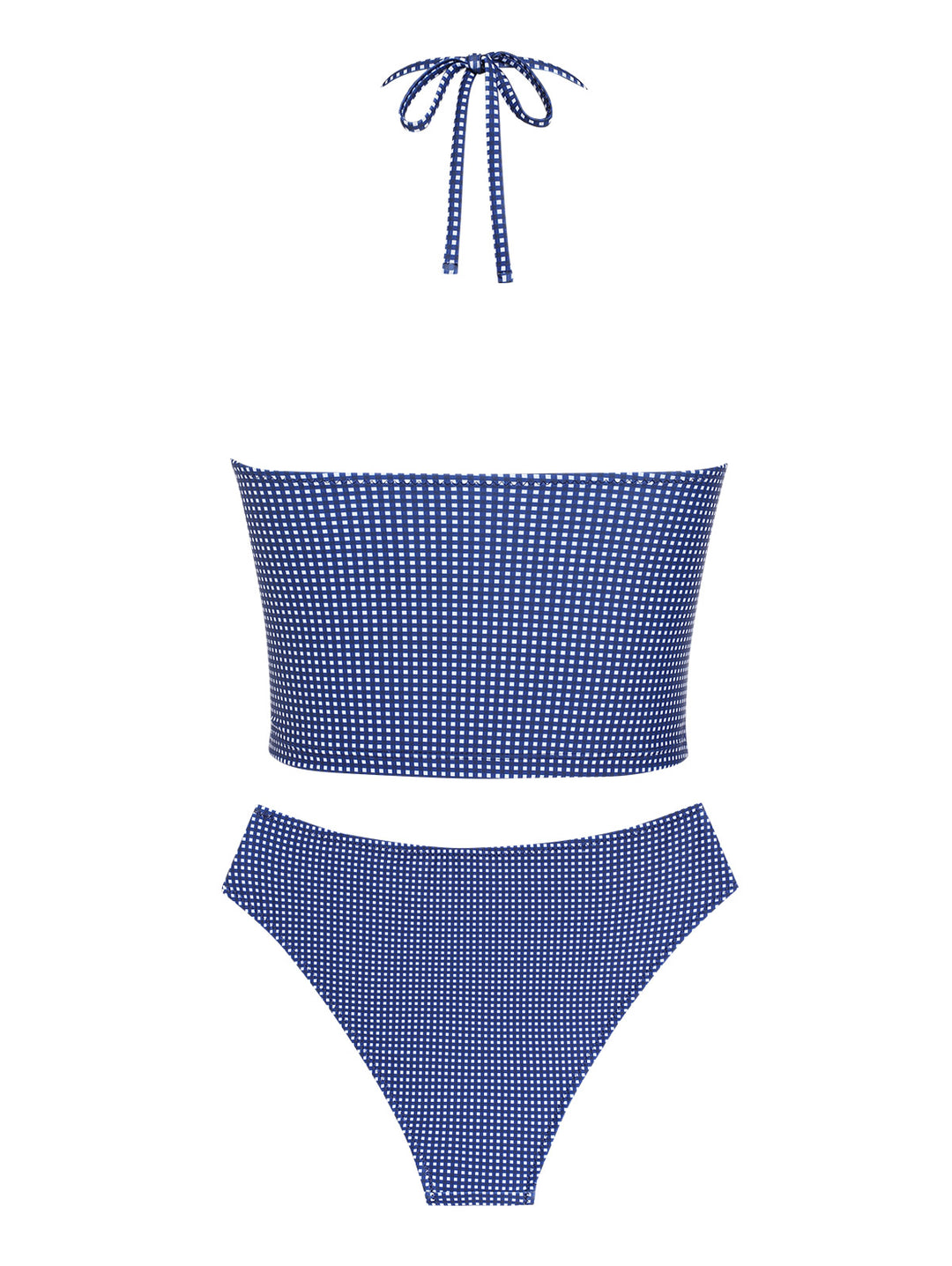 Seamolly Gingham Lace Bowknot Halter Tankini Set