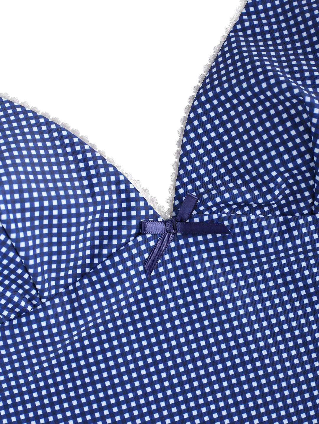 Seamolly Gingham Lace Bowknot Halter Tankini Set