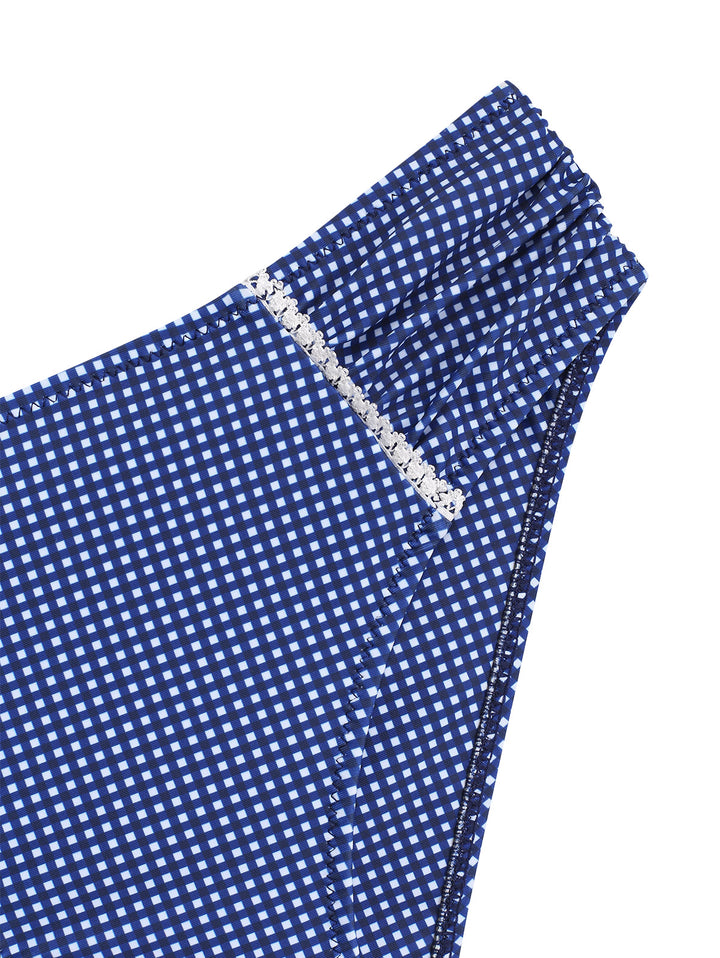 Seamolly Gingham Lace Bowknot Halter Tankini Set