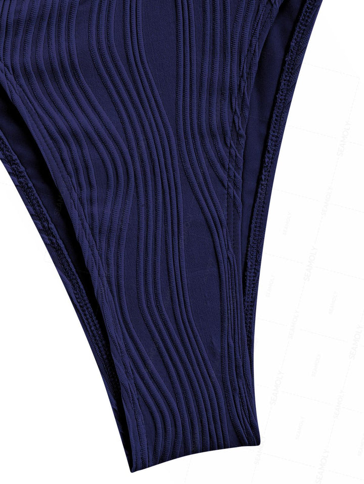 Seamolly Solid Color Wave Textured Tank Style Cheeky Bikini Set