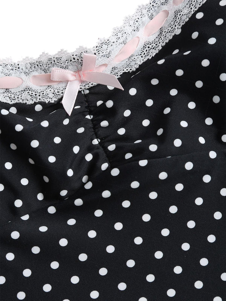Vintage Black Polka Dot Lace Bowknot Tank Top & Cheeky Brazilian Bottom Tankini Set