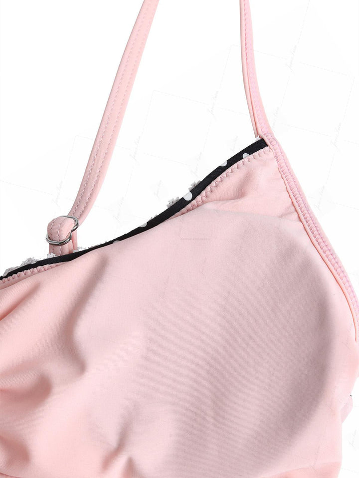 Vintage Black Polka Dot Lace Bowknot Tankini Top