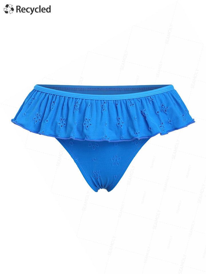 Seamolly Recycled Fabric Floral Jacquard Peplum Skirted Low Rise Bikini Bottom