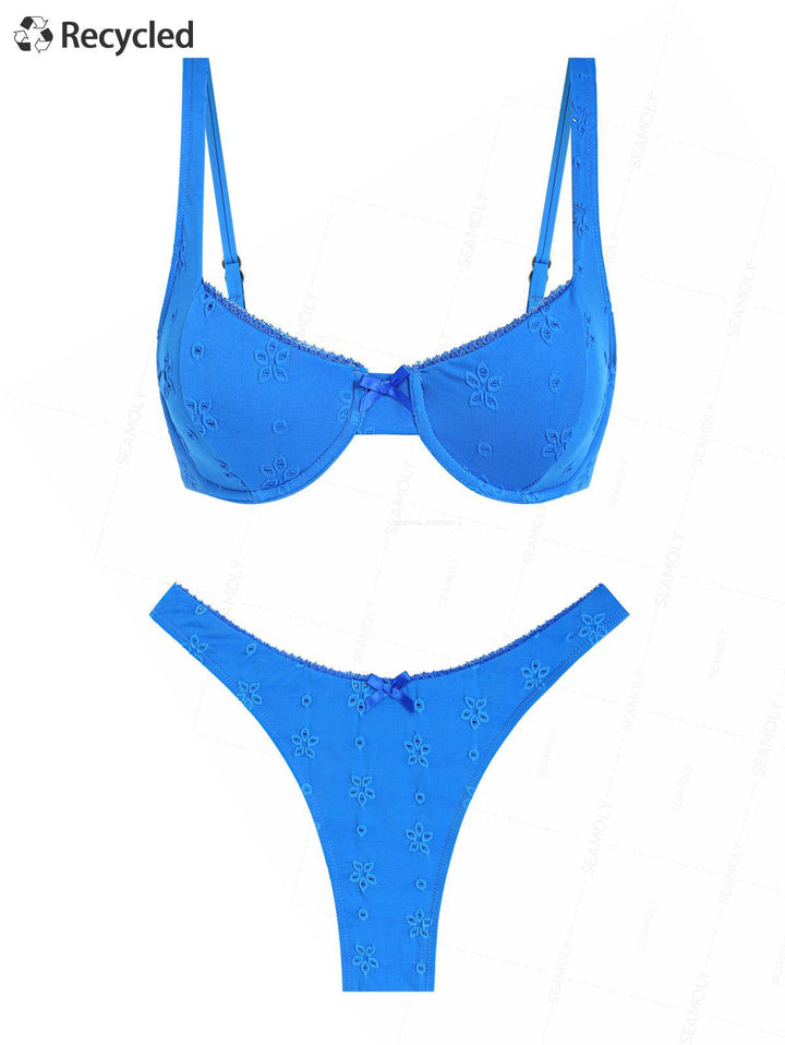Seamolly Recycled Fabric Jacquard Lace Bowknot Underwire Bikini Set