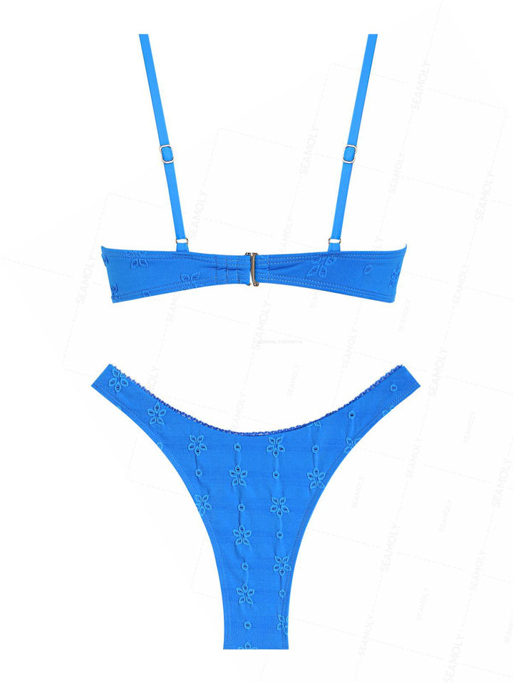 Seamolly Recycled Fabric Jacquard Lace Bowknot Underwire Bikini Set