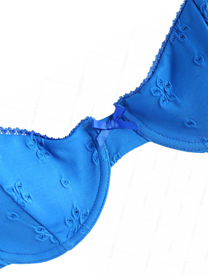 Seamolly Recycled Fabric Jacquard Lace Bowknot Underwire Bikini Set