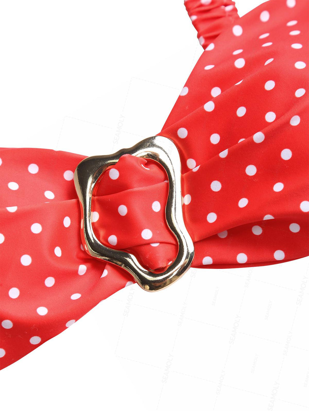 Seamolly Polka Dot Print Metal Decor Elastic Straps High Leg Bikini Set