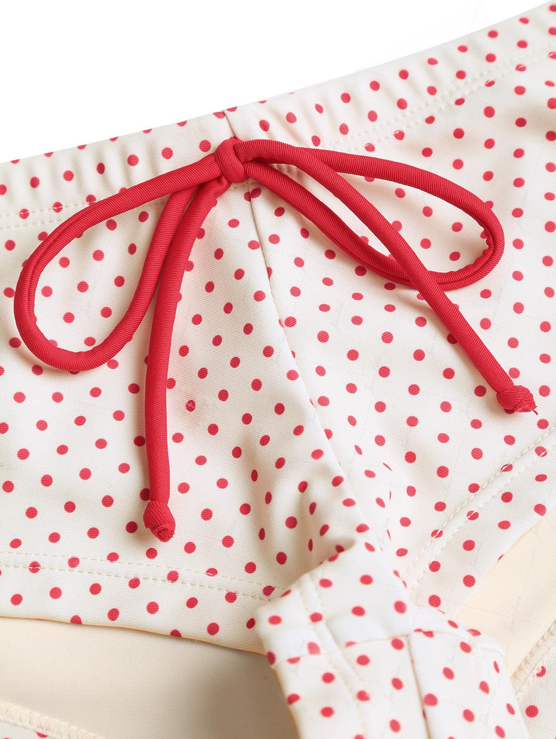 Crystal Cream Polka Dot Lace Bowknot Underwire Cheeky Boyshorts Bikini Set