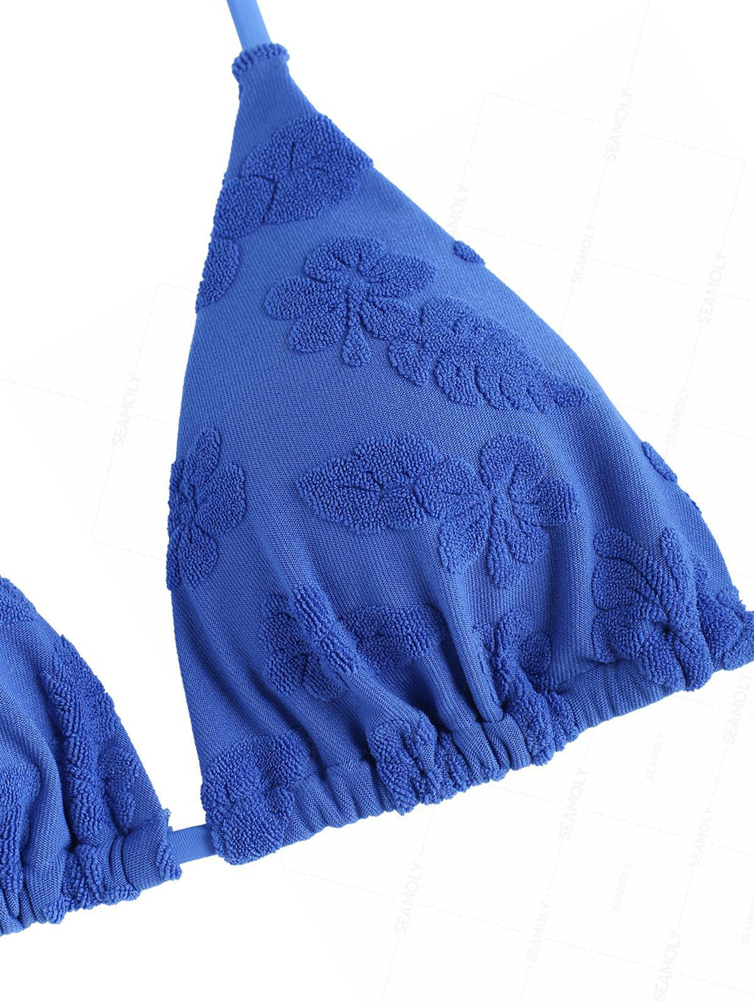 Seamolly Terry Cloth Toweling Floral Leaf Jacquard Halter Triangle Bikini Set