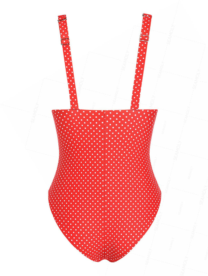 Seamolly 1950s Pin-Up Retro Vintage Polka Dot Print Plunging Neck One-piece Swimsuit