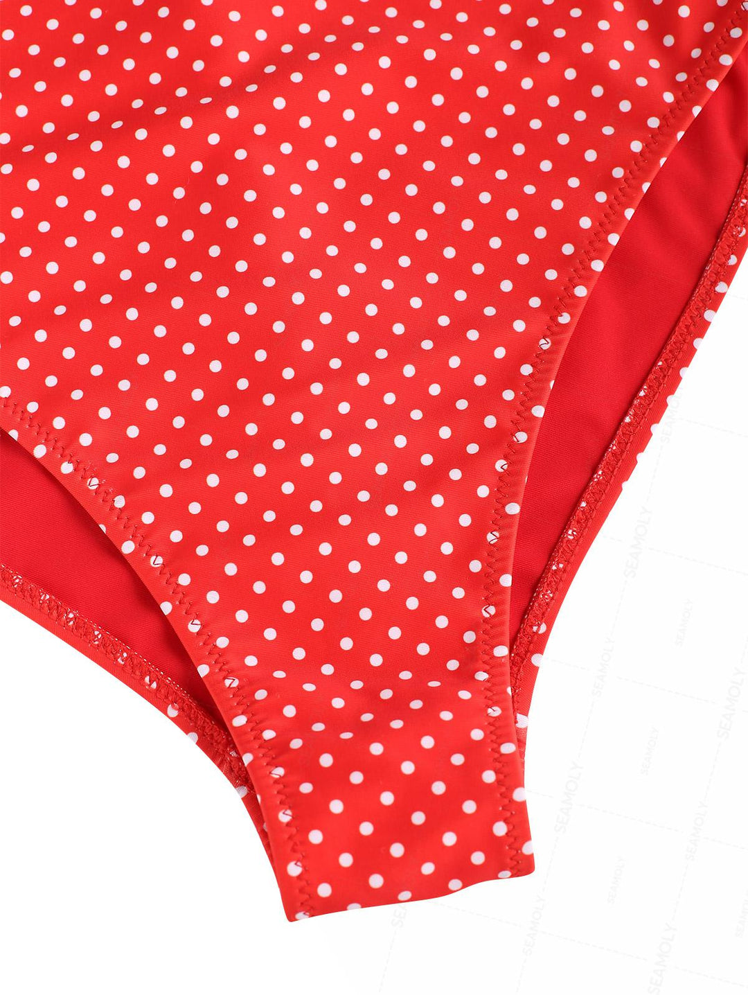 Seamolly 1950s Pin-Up Retro Vintage Polka Dot Print Plunging Neck One-piece Swimsuit