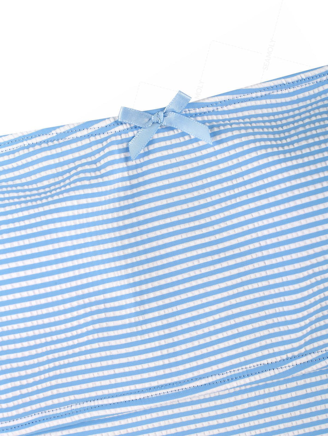 Seamolly Striped Asymmetrical Hem Slit Bowknot Decor Cinched Tie Side Tankini Set