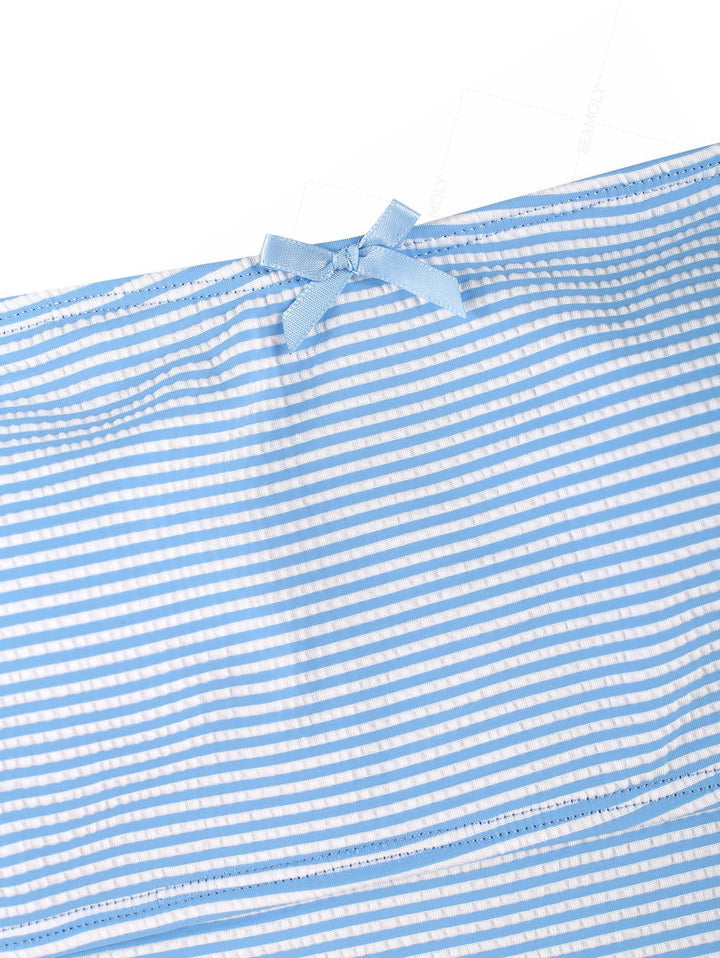 Seamolly Striped Asymmetrical Hem Slit Bowknot Decor Cinched Tie Side Tankini Set