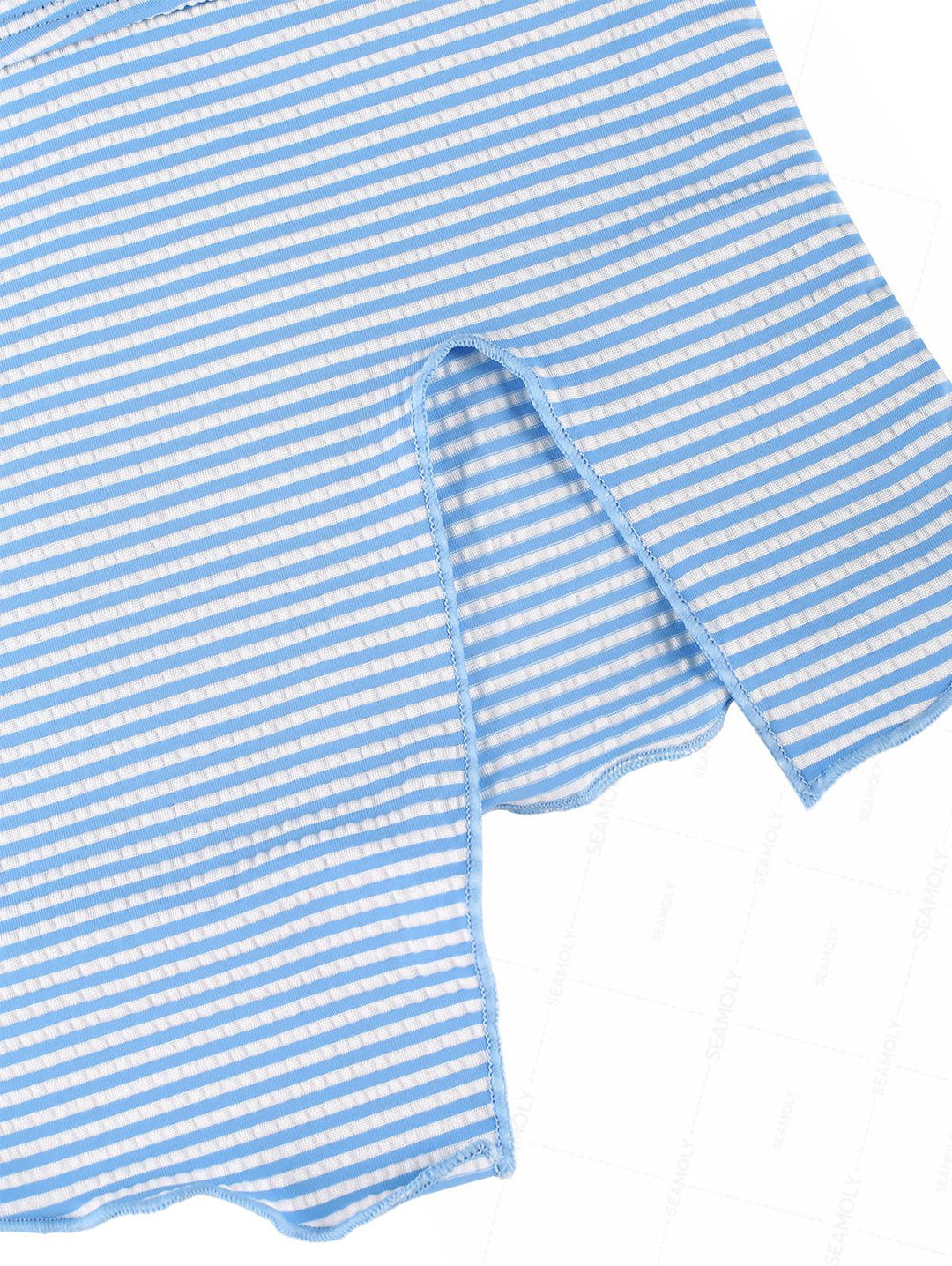 Seamolly Striped Asymmetrical Hem Slit Bowknot Decor Cinched Tie Side Tankini Set