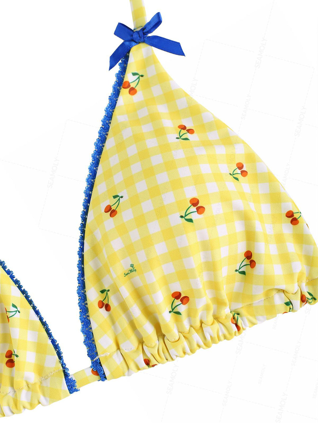 Seamolly Gingham Cherry Print Lace Bowknot Bikini Set