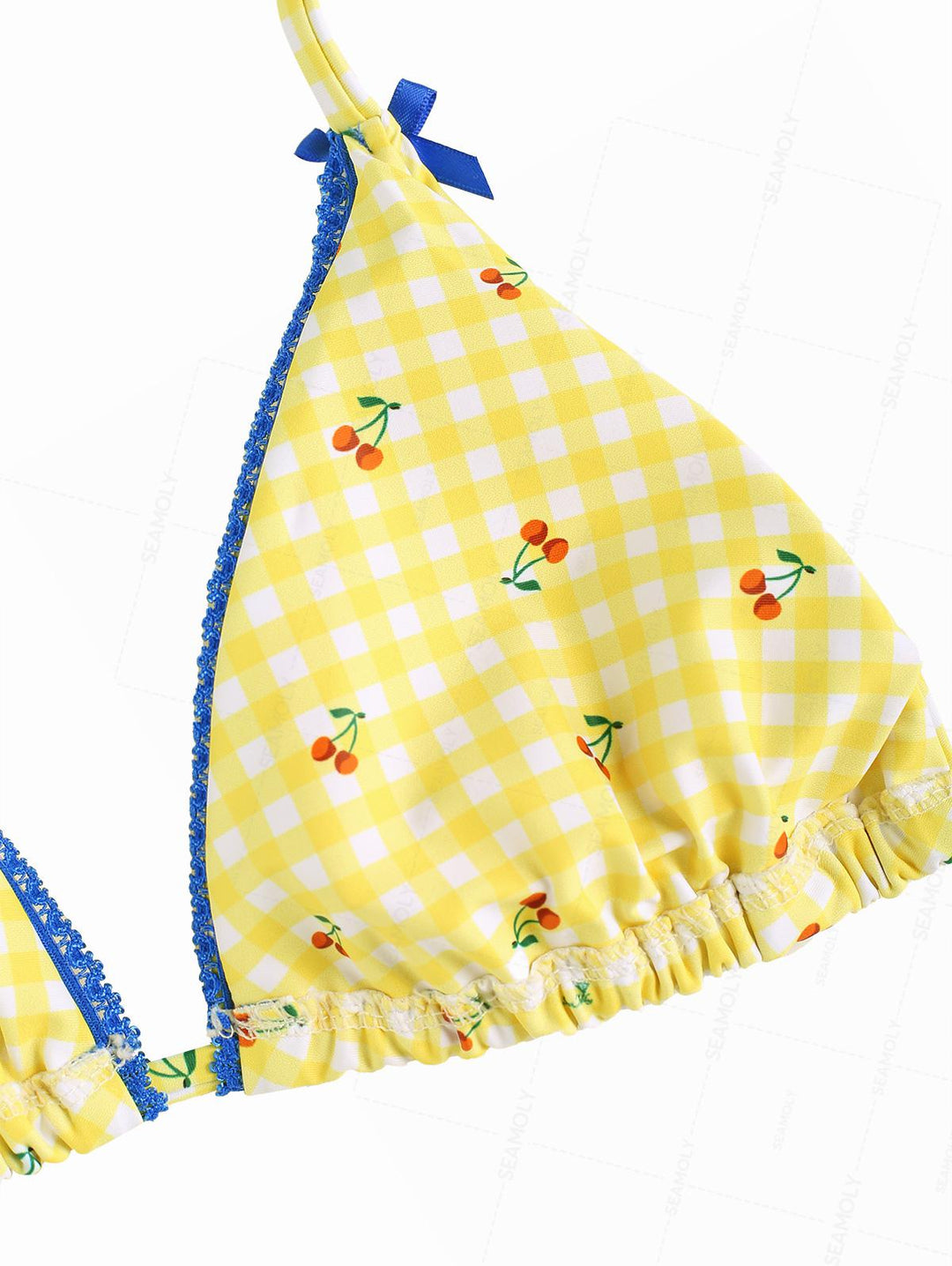 Seamolly Gingham Cherry Print Lace Bowknot Bikini Set
