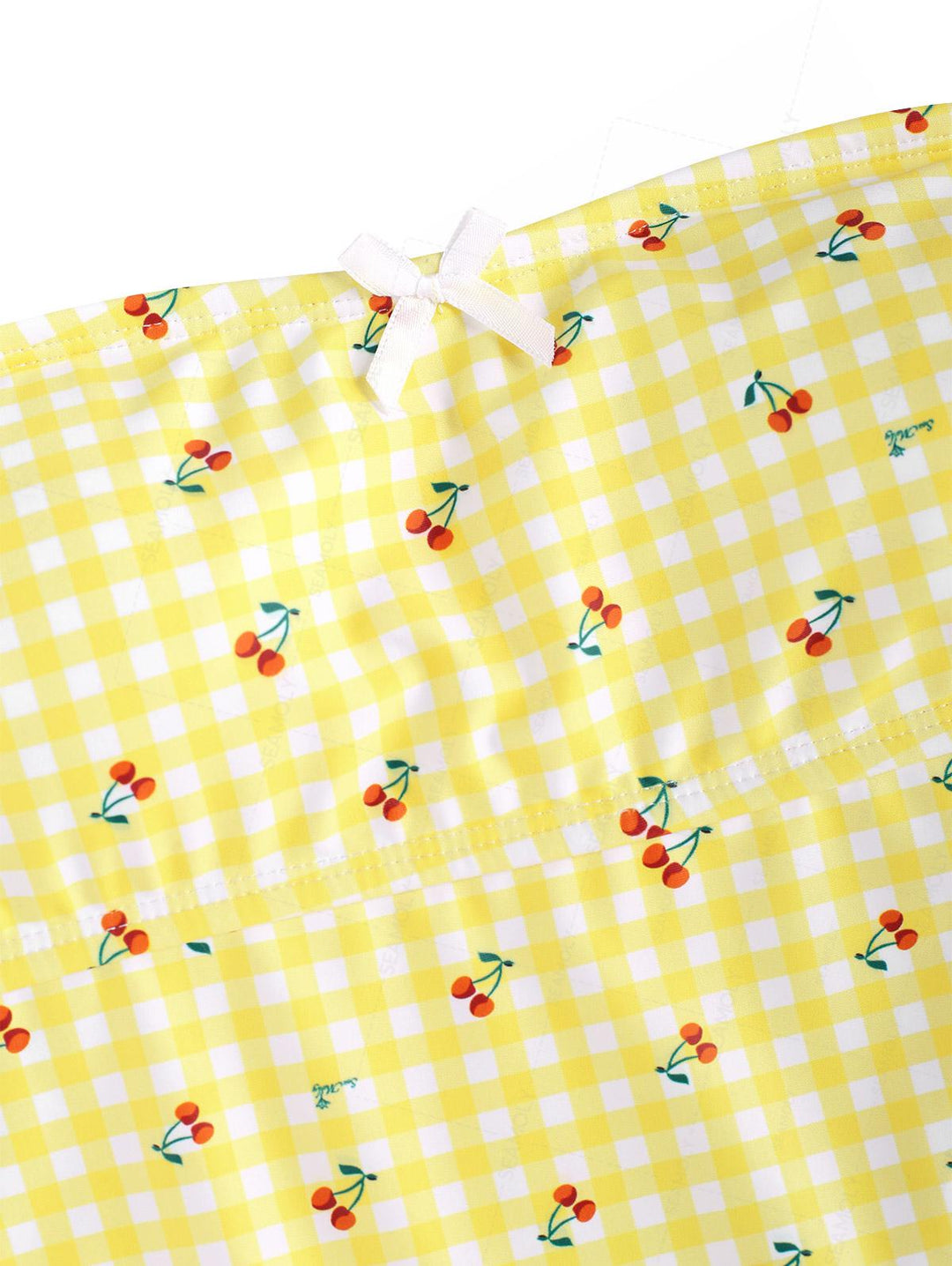 Seamolly Retro Vintage Gingham Cherry Print Bowknot Cinched Tied Tankini Set