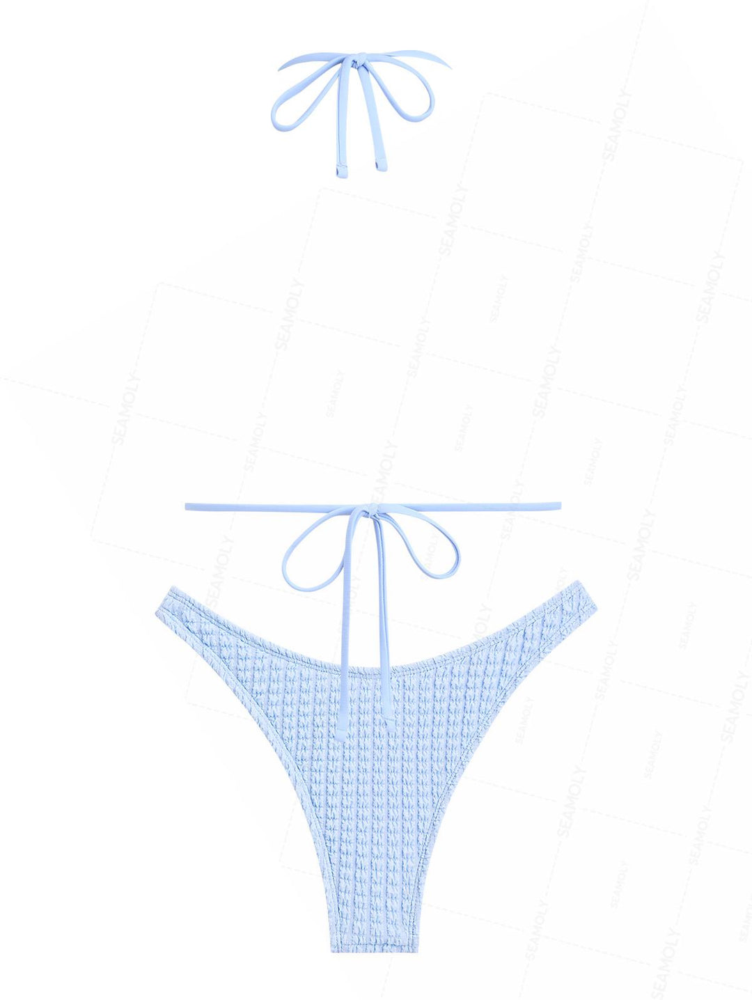 Seamolly Solid Color Textured Shell Decor Bikini Set