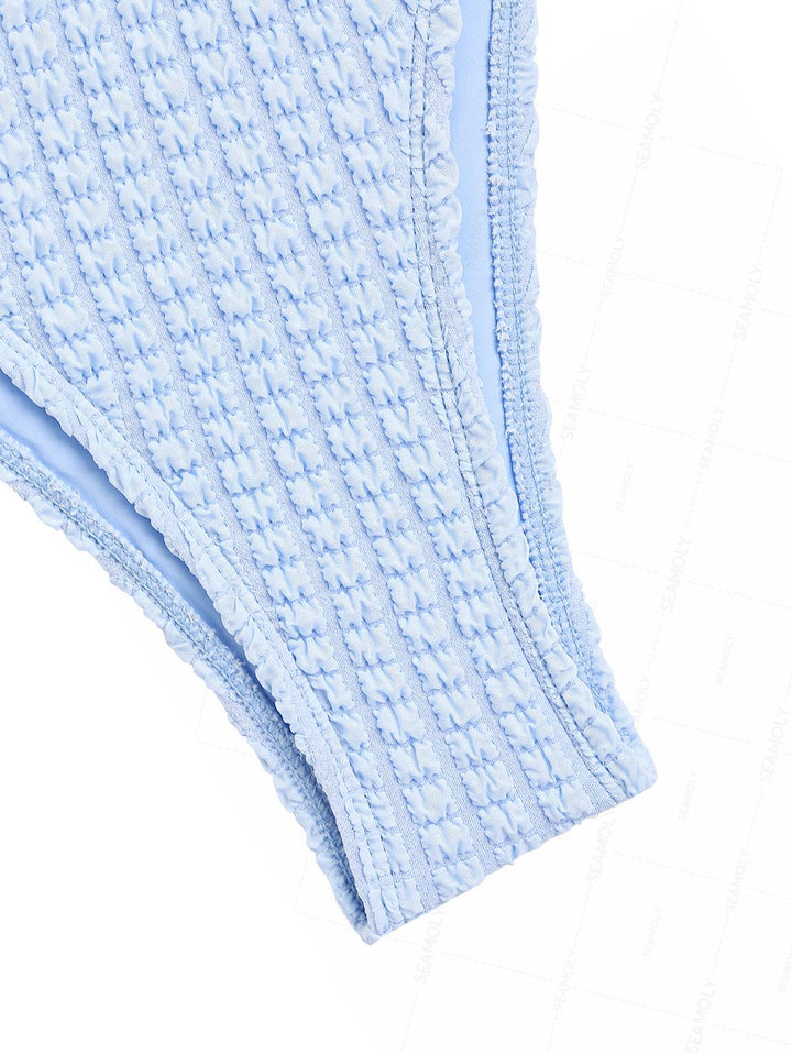 Seamolly Solid Color Textured Shell Decor Bikini Set