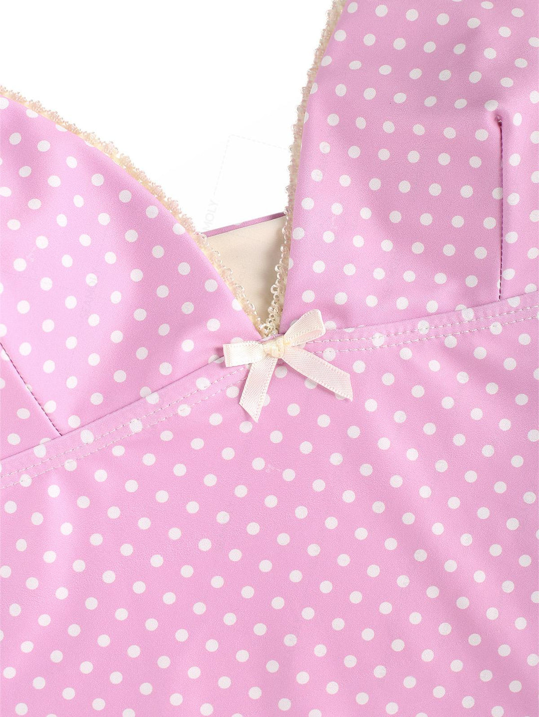 Seamolly Retro Pin-Up Vintage Polka Dot Lace Bowknot Cinched Tie Side Tankini Set