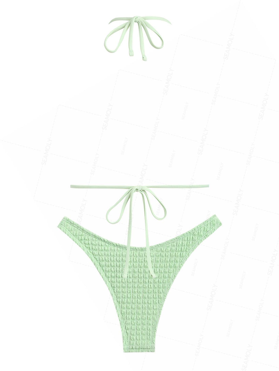 Seamolly Bubble Grid Textured Shell Halter Triangle Bikini Set
