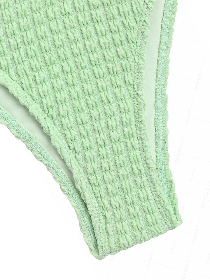 Seamolly Bubble Grid Textured Shell Halter Triangle Bikini Set