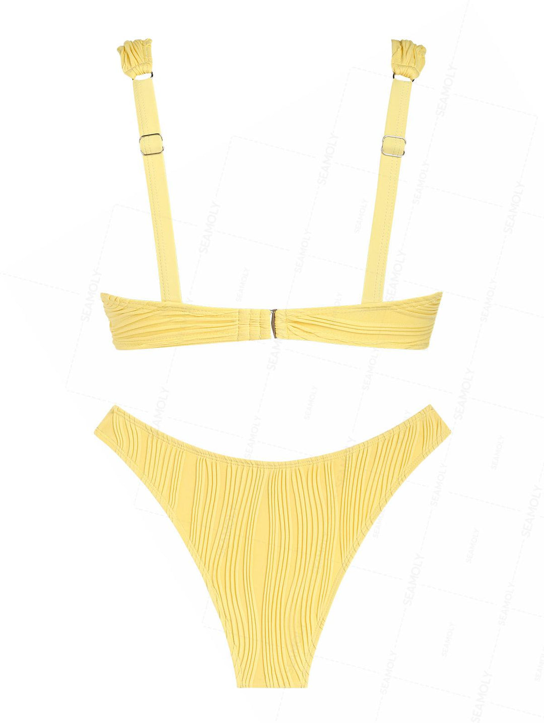 Seamolly Solid Color Wave Textured Tank Style Cheeky Bikini Set