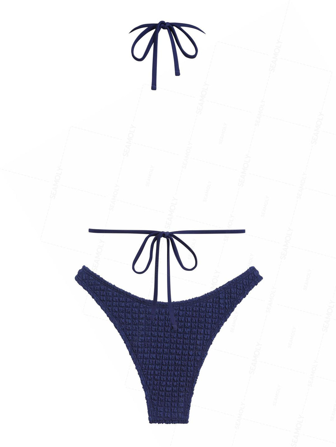 Seamolly Textured Shell Decor Halter Triangle Cheeky Bikini Set
