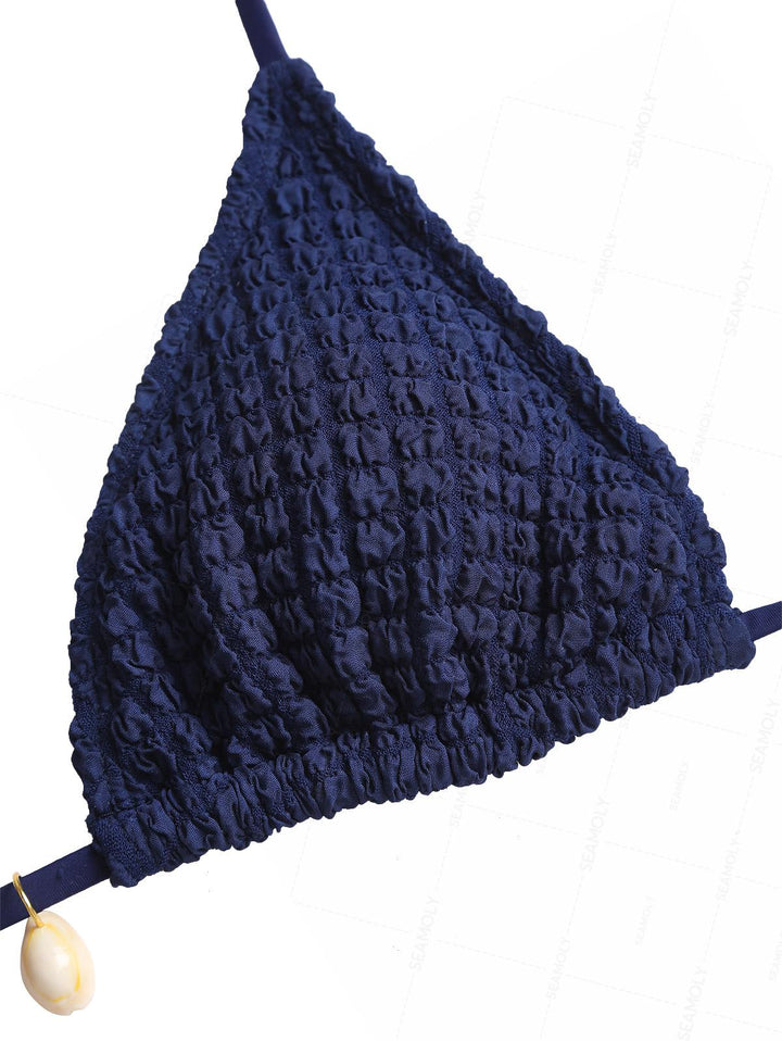 Seamolly Textured Shell Decor Halter Triangle Cheeky Bikini Set