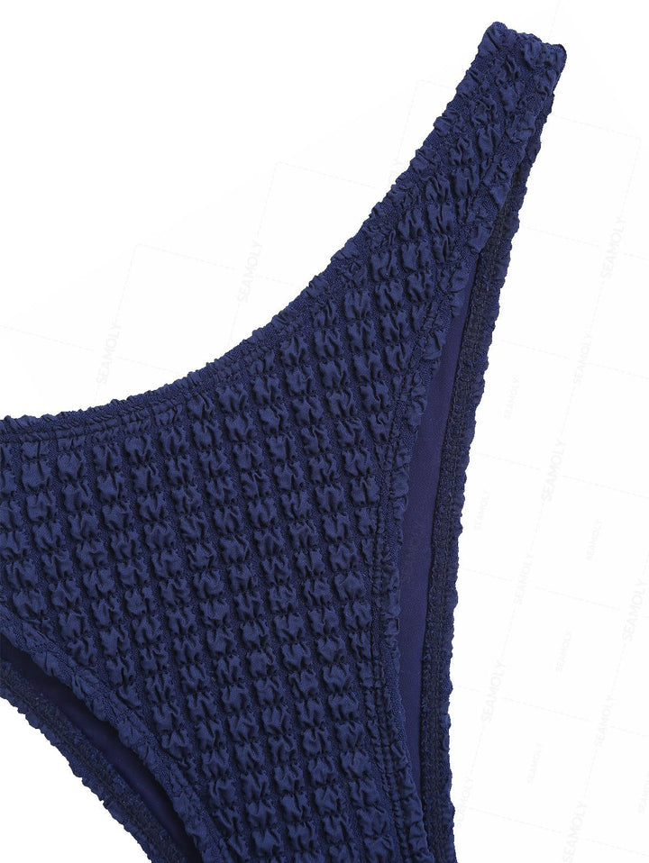 Seamolly Textured Shell Decor Halter Triangle Cheeky Bikini Set