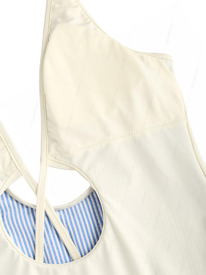Seamolly Striped Tie Around Criss Cross One-piece Swimsuit