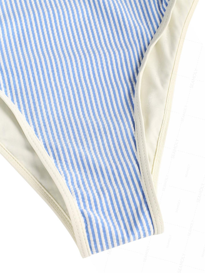 Seamolly Striped Tie Around Criss Cross One-piece Swimsuit