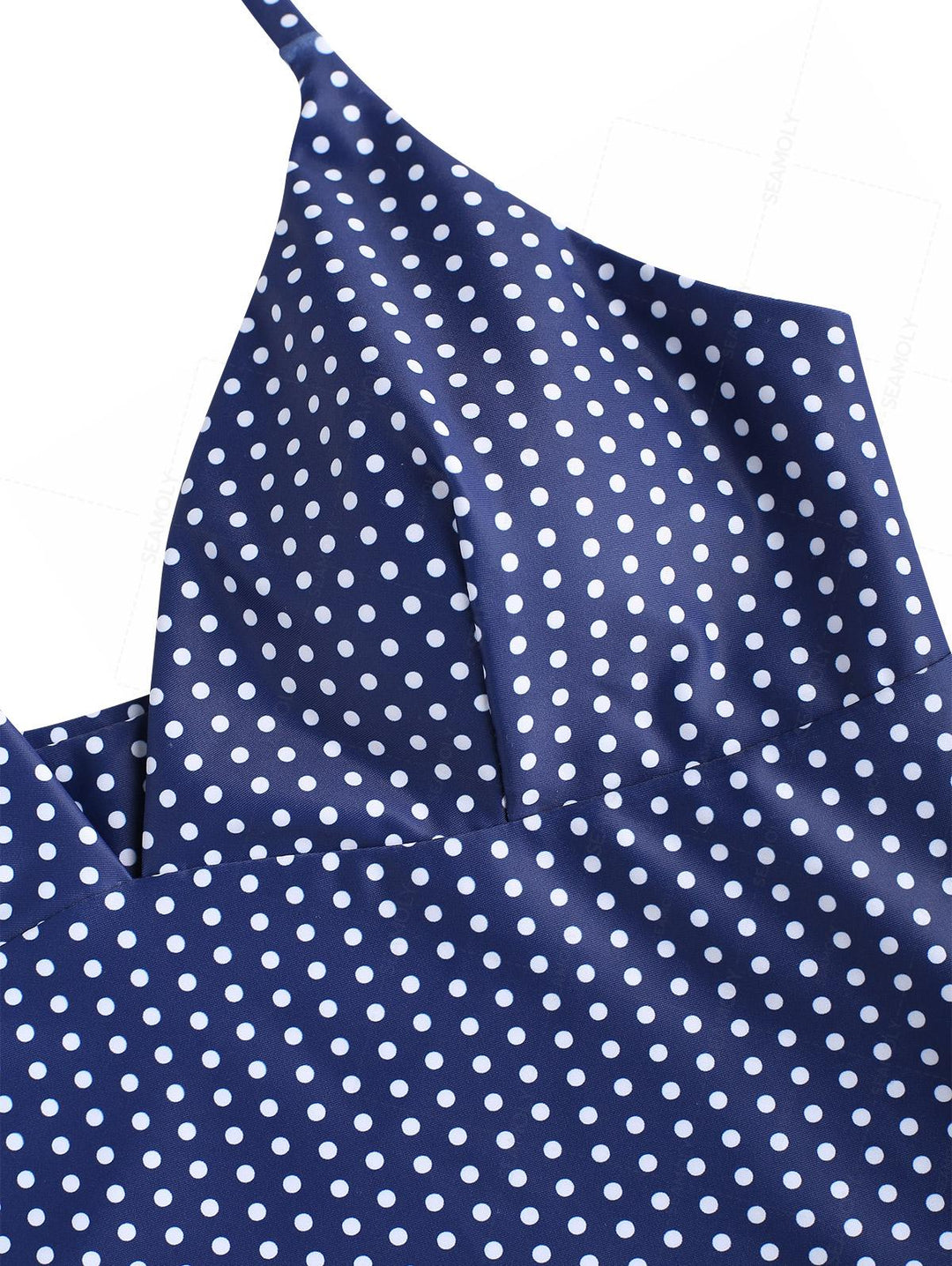 Seamolly Polka Dot Print Deep V Neck Halter Tied Tankini Set