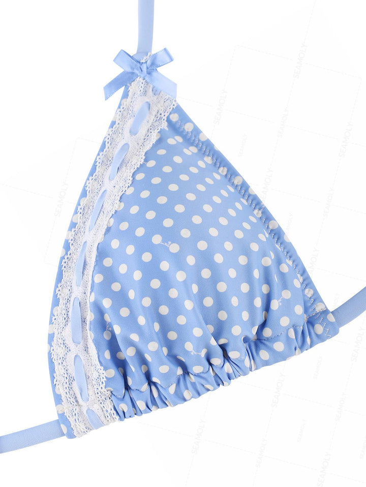 Seamolly Polka Dot Print Lace Bowknot  Bikini Set