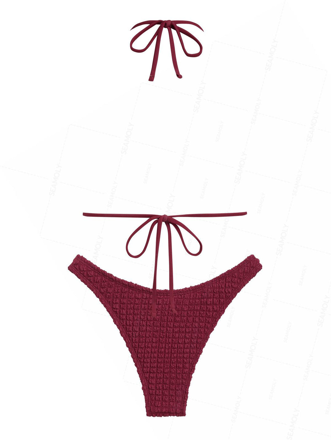 Seamolly Textured Shell Decor Halter Triangle Cheeky Bikini Set