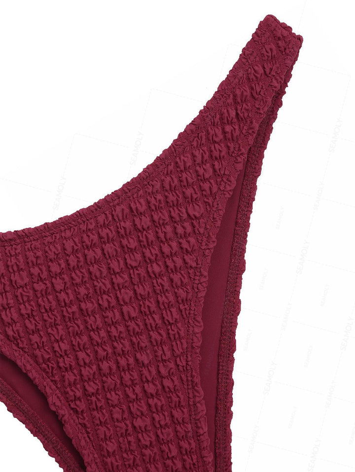Seamolly Textured Shell Decor Halter Triangle Cheeky Bikini Set