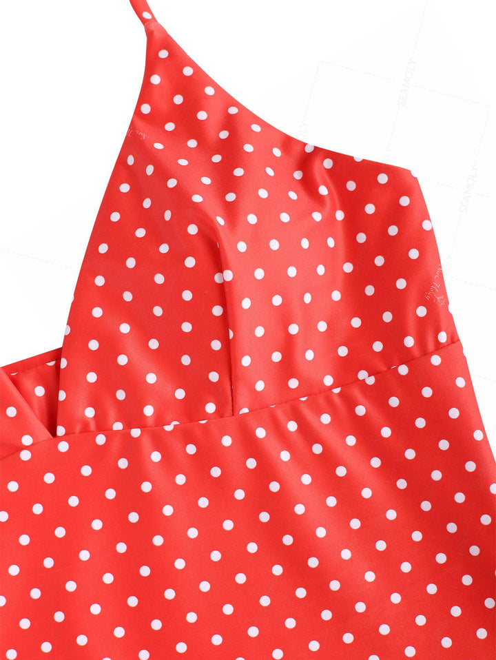 Seamolly Polka Dot Print Deep V Neck Halter Tied Tankini Set