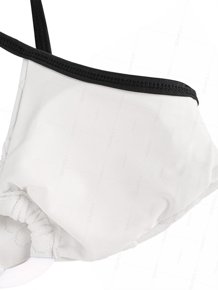 Seamolly Terry Cloth Floral Leaf Jacquard O Ring Bikini Set