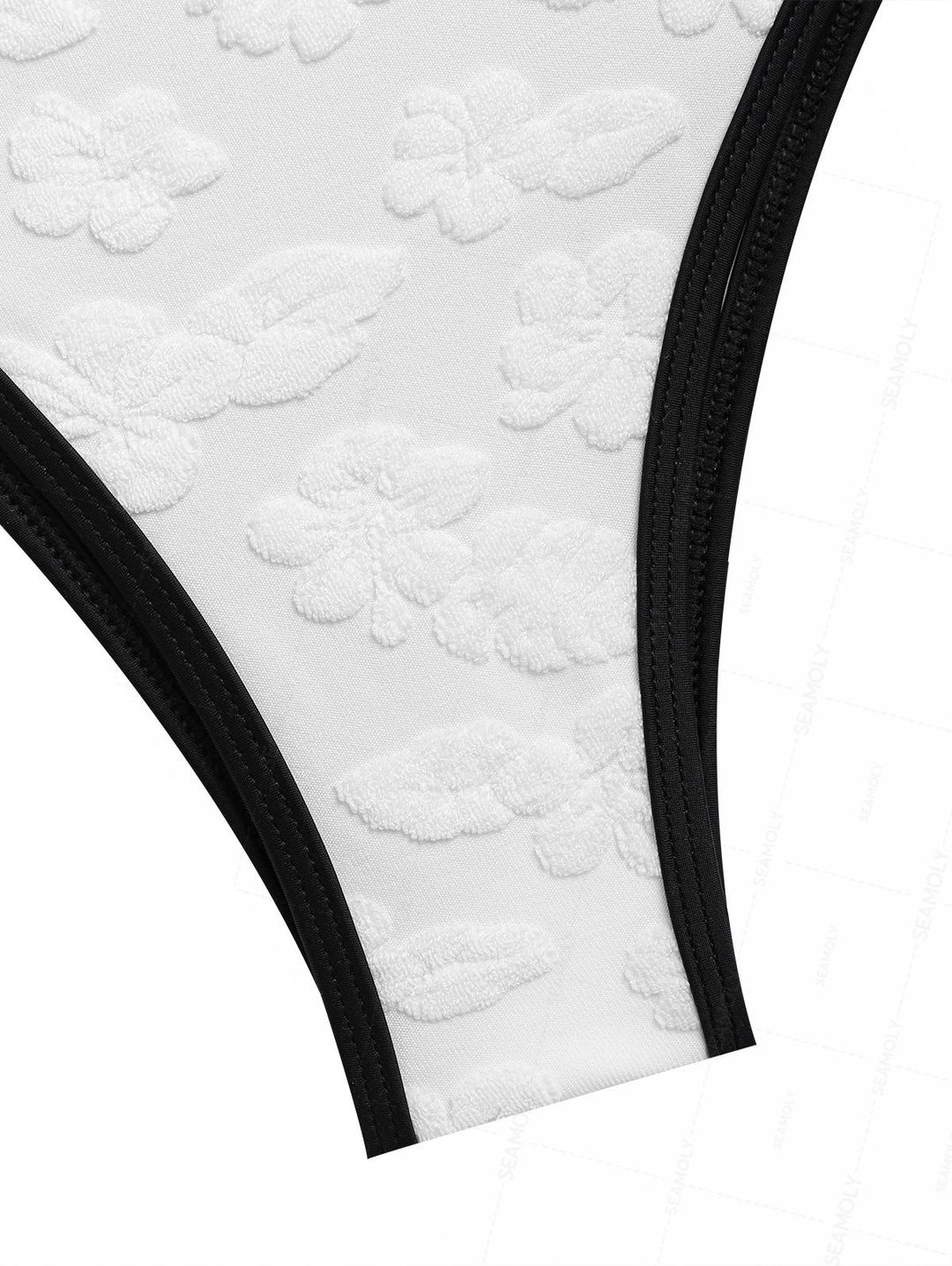 Seamolly Terry Cloth Floral Leaf Jacquard O Ring Bikini Set