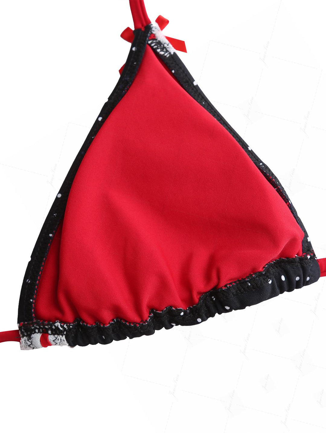 Black Polka Dot Print Vintage Lace Bowknot Halter Triangle Bikini Top