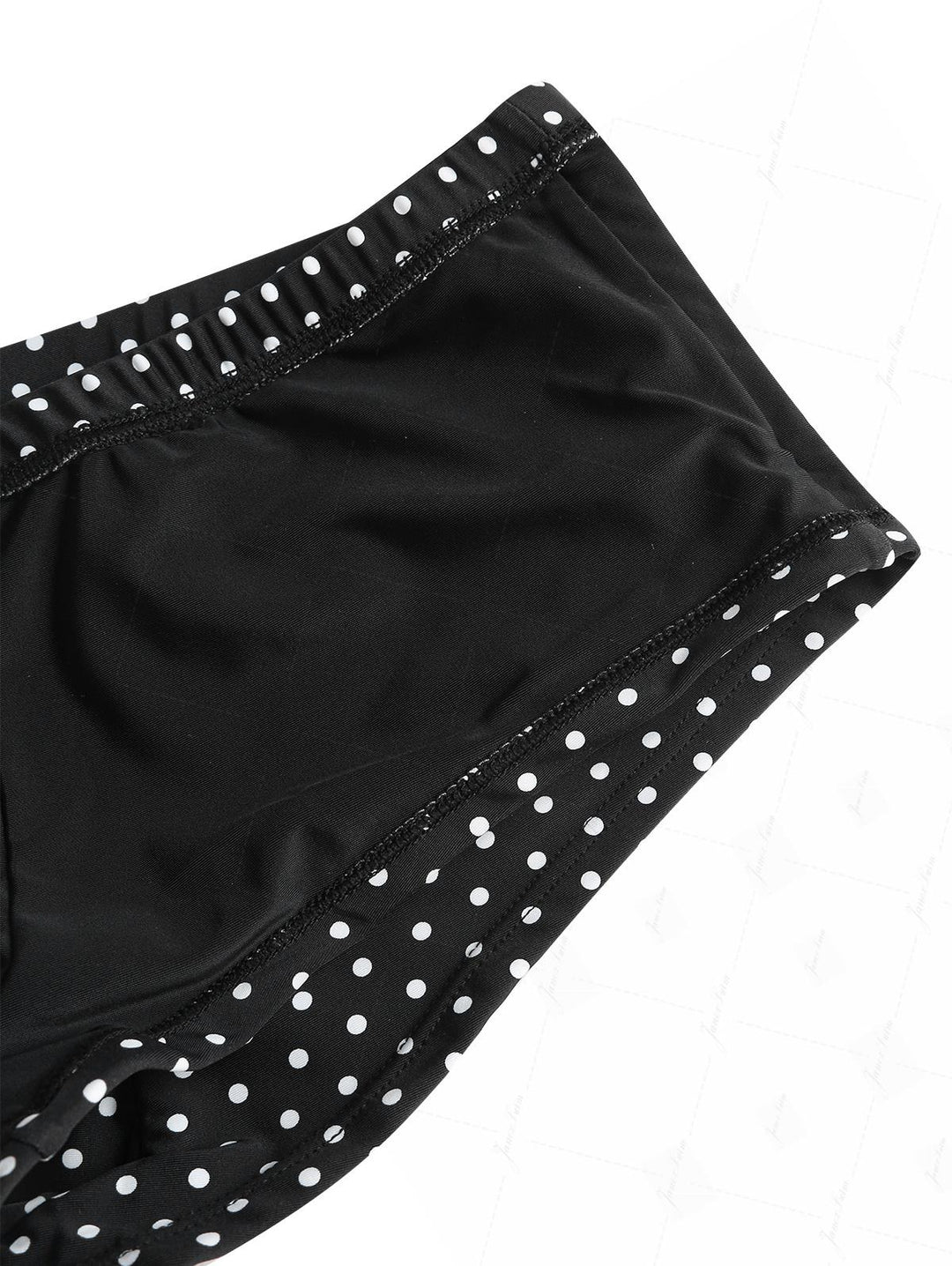 Janex Black Polka Dot Print Lace Bowknot Triangle Cheeky Boyshorts Bikini Set