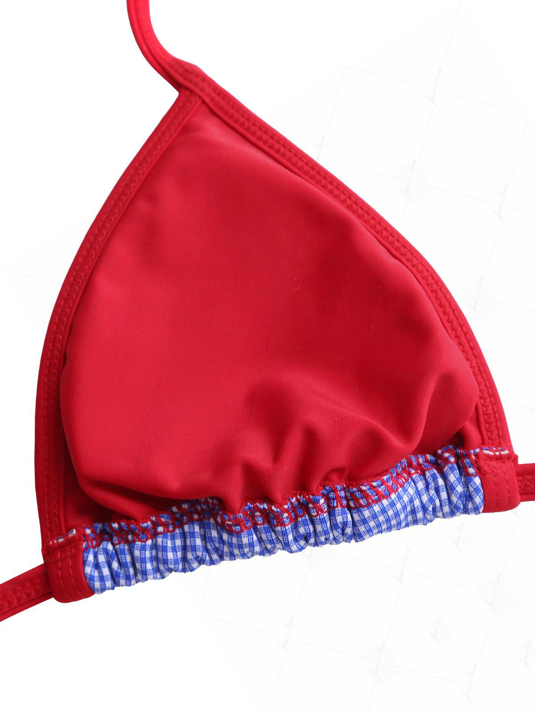 Navy Blue Knitted Plaid Contrast Binding Halter Triangle Bikini Set for 4th of July