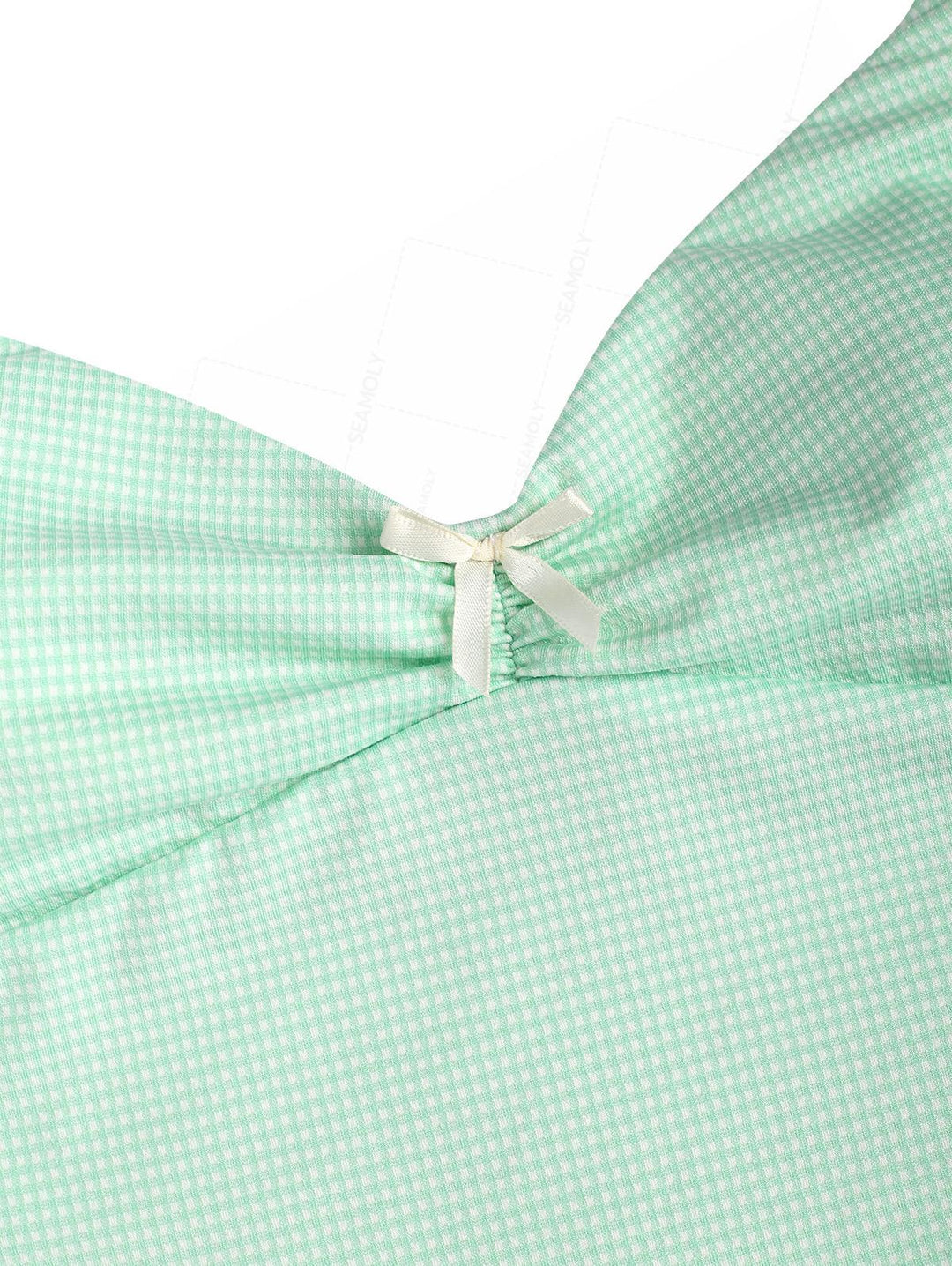 Seamolly Gingham Ruched Bowknot Cinched Tie Side Cami Tankini Set