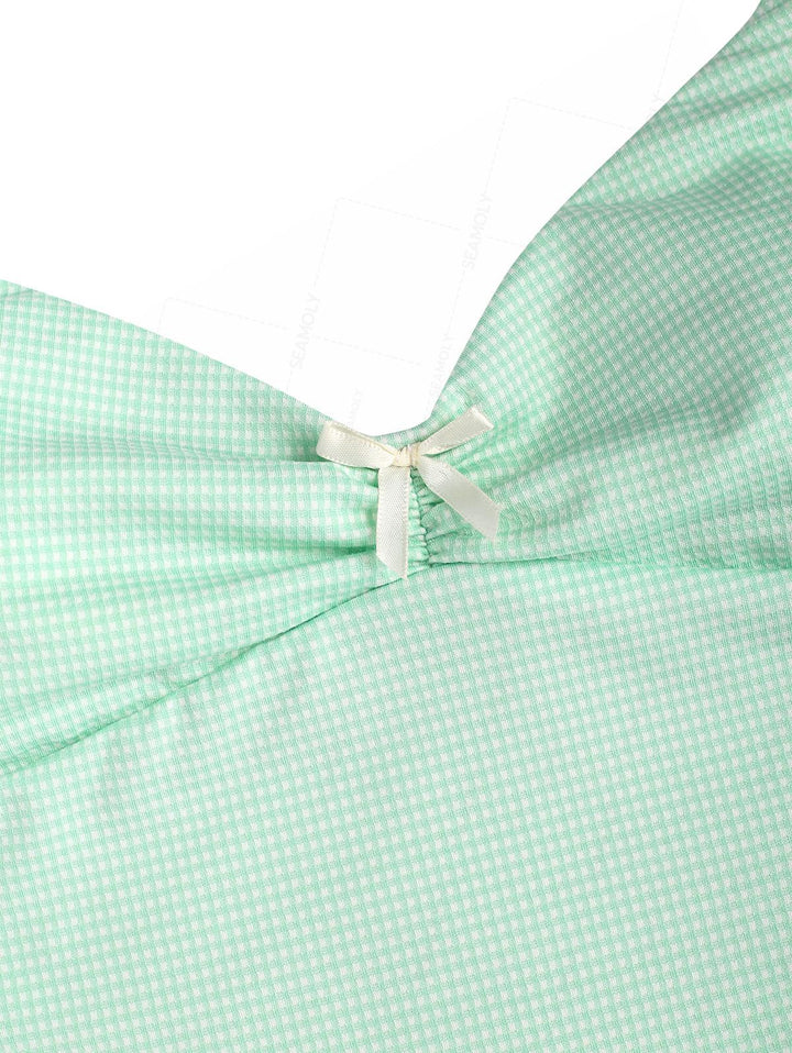 Seamolly Gingham Ruched Bowknot Cinched Tie Side Cami Tankini Set
