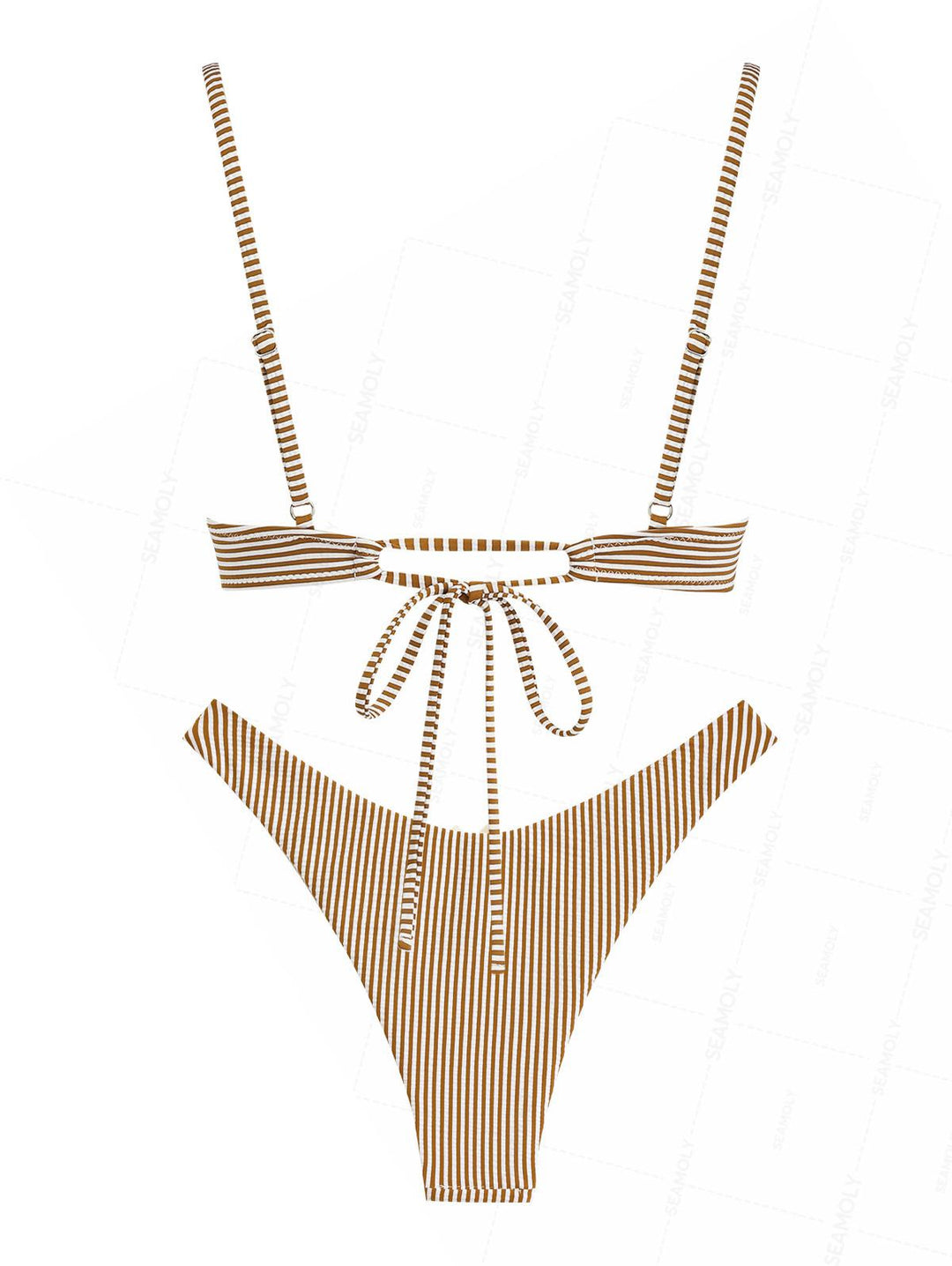 Seamolly Striped Bowknot Cinched Tied Back Underwire Bikini Set
