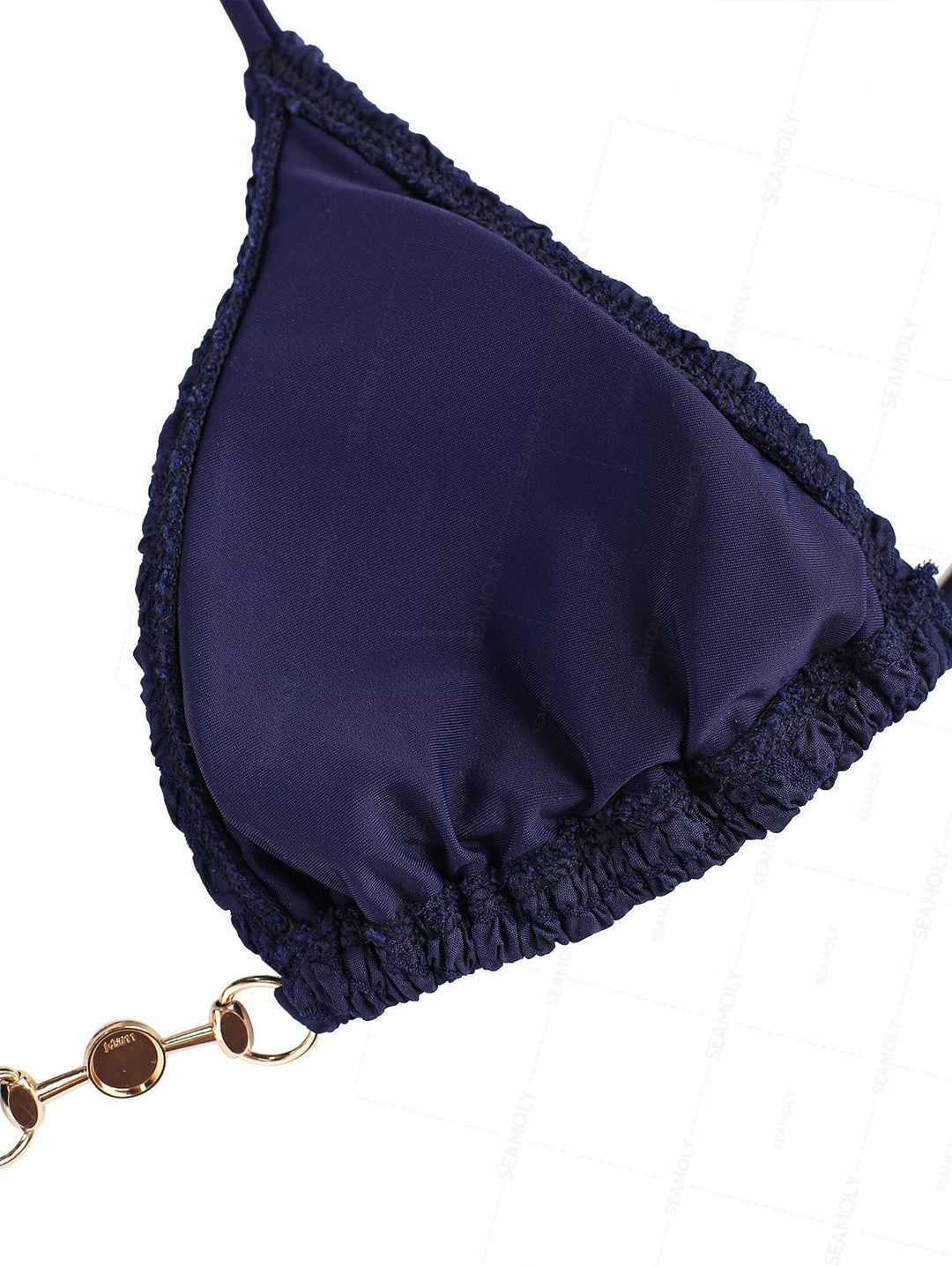 Seamolly Textured Faux Pearl Decor Halter Triangle Tie Side Bikini Set