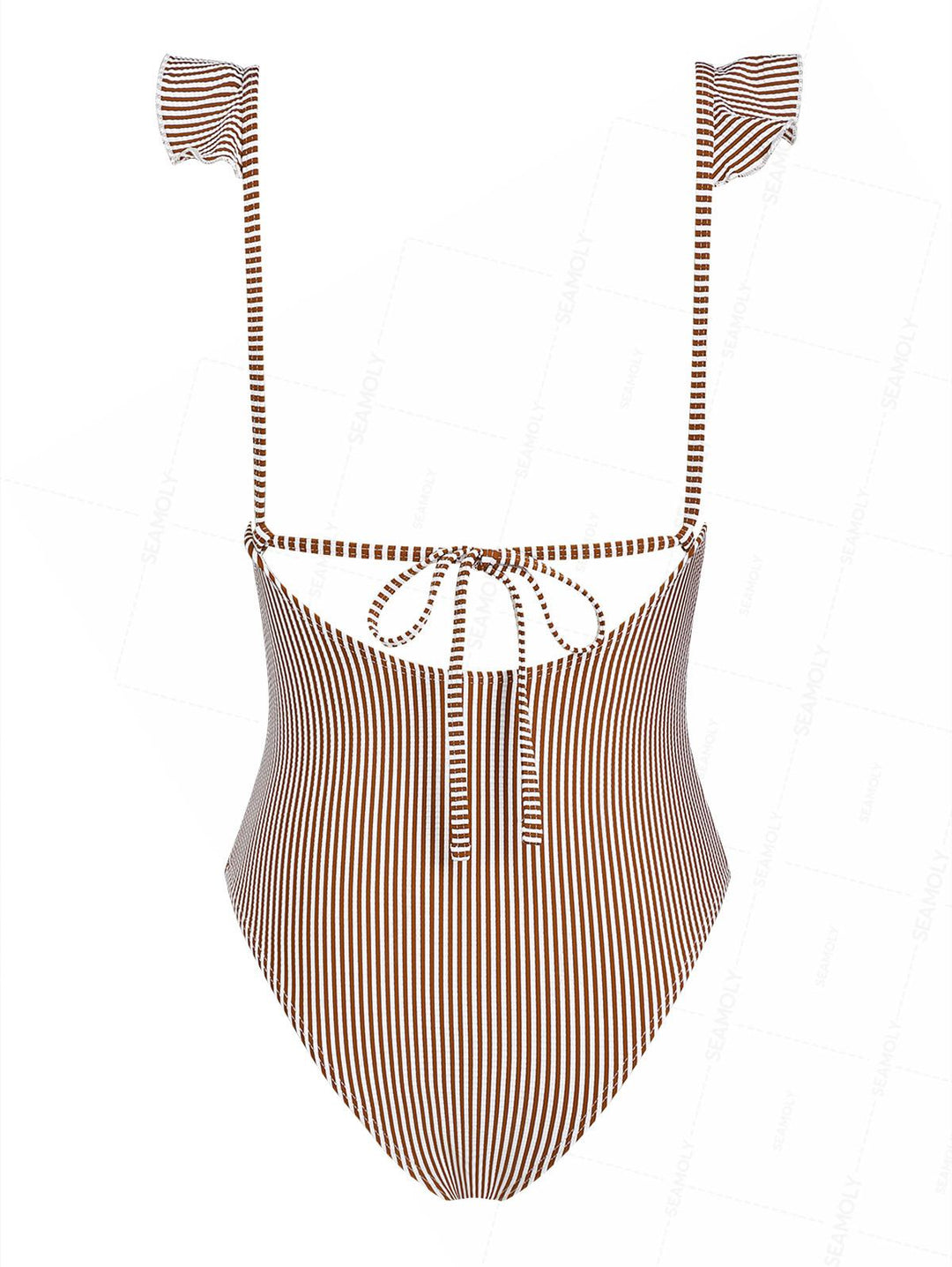 Seamolly Vintage Striped Ruffles Trim Tied Plunging Neck One-piece Swimsuit
