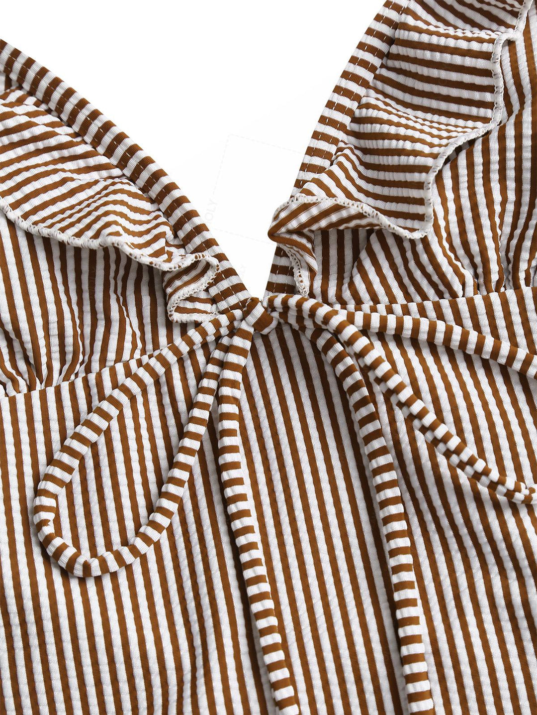 Seamolly Vintage Striped Ruffles Trim Tied Plunging Neck One-piece Swimsuit