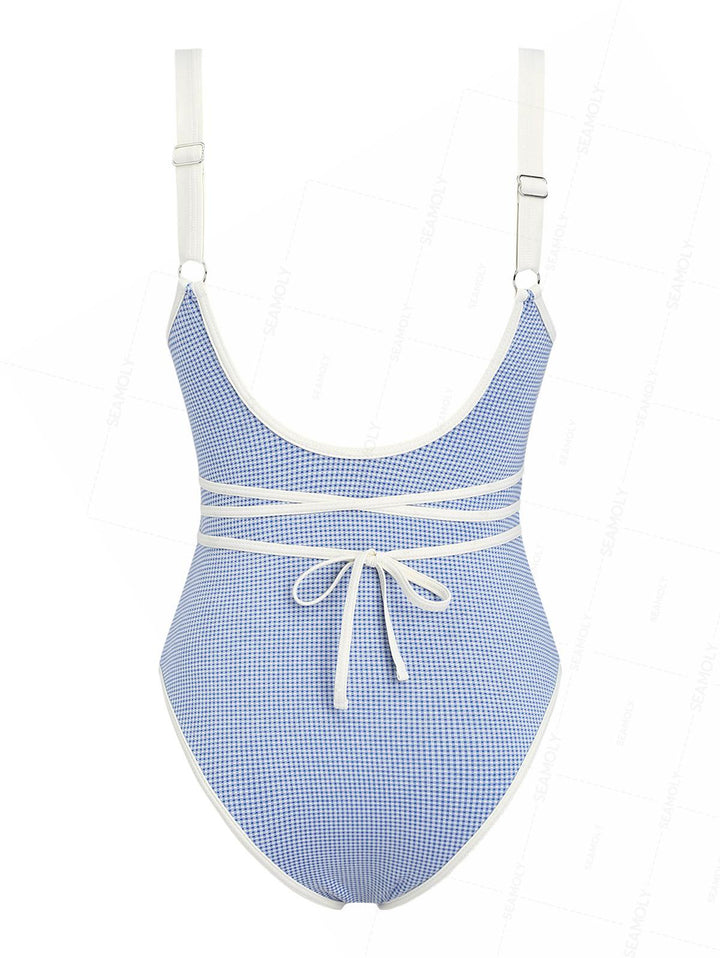 Seamolly Gingham Tie Around Criss Cross Plunging Neck One-piece Swimsuit