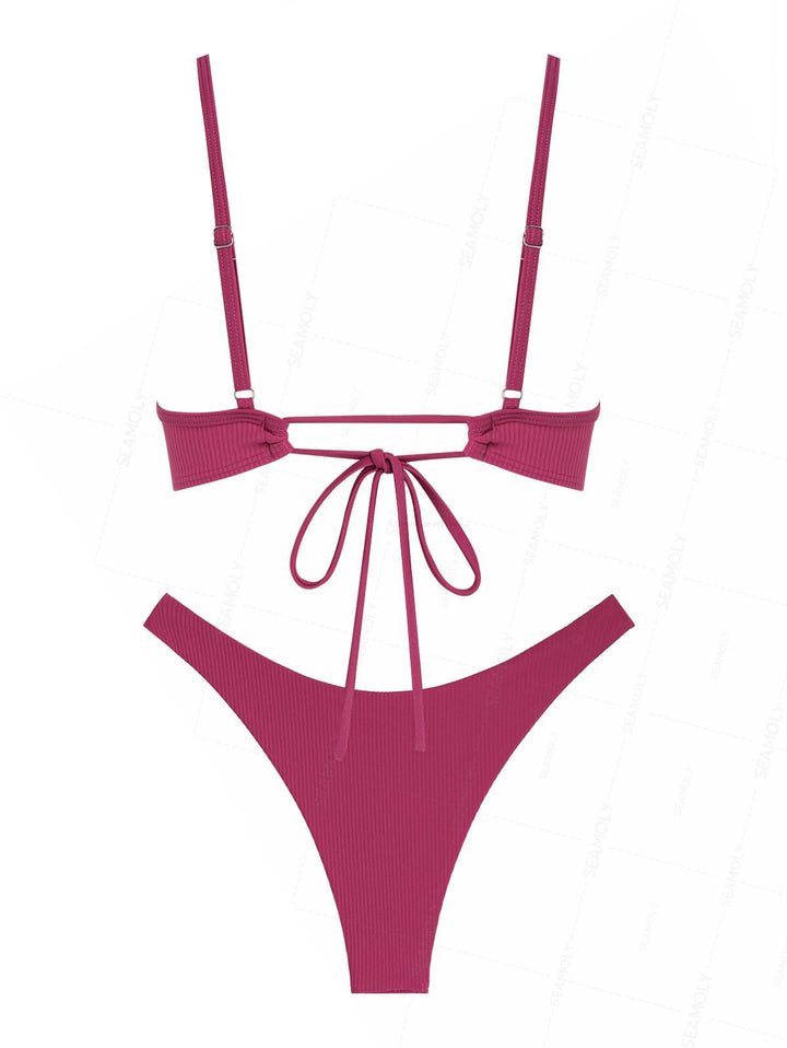 Seamolly Ribbed Ruched U-ring Cheeky Bikini Set